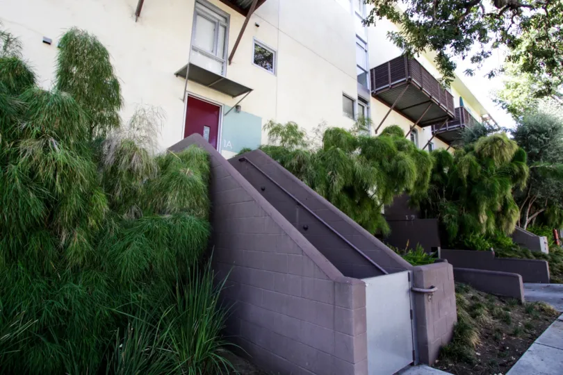 The stairs leading up to Laurel Court Lofts in West Hollywood