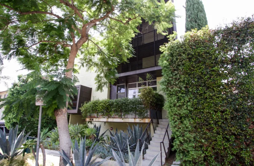 The sidewalk leading up to Orange Grove Lofts