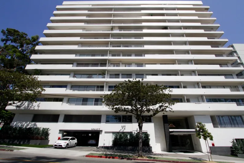 The landscaping seen outside of the Plaza Towers building