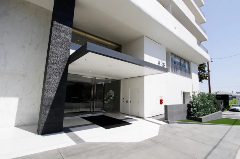 The entrance into Plaza Towers