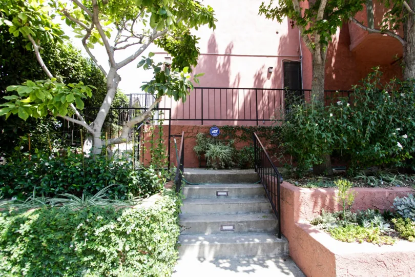 The stairs leading up to the entrance into Sherwood Townhomes