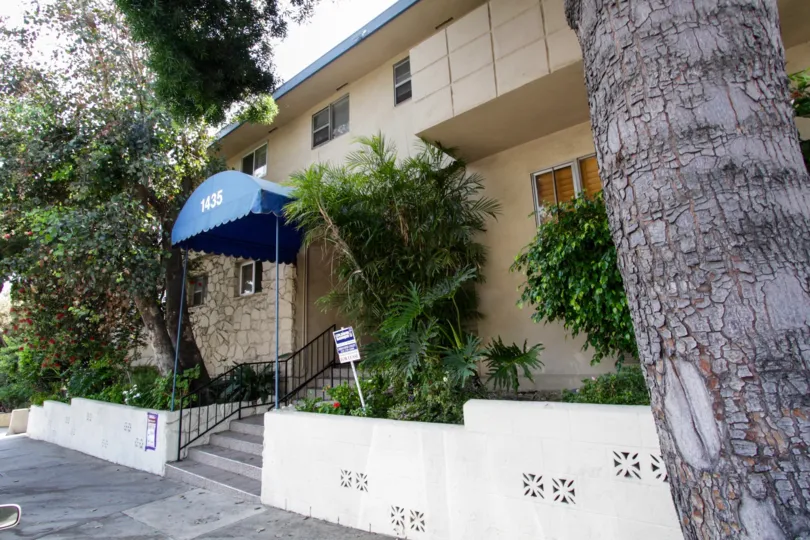 The entrance at Sunset Palms in West Hollywood