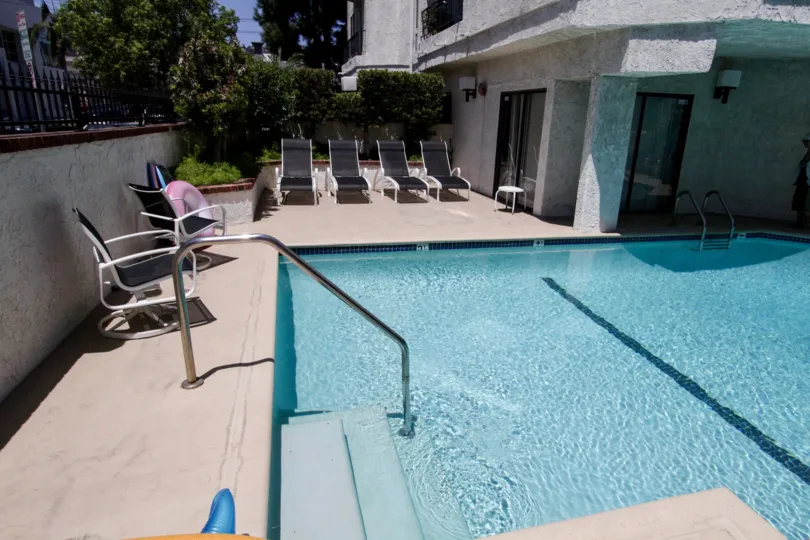 The pool area for Sweetzer Plaza