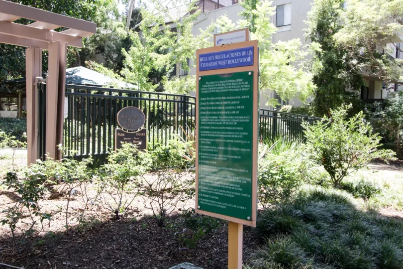 The rules for using the park within The Courtyards in West Hollywood
