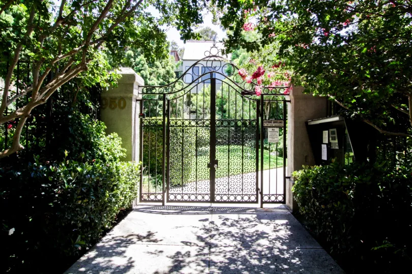 The gate for entrance into The Courtyards