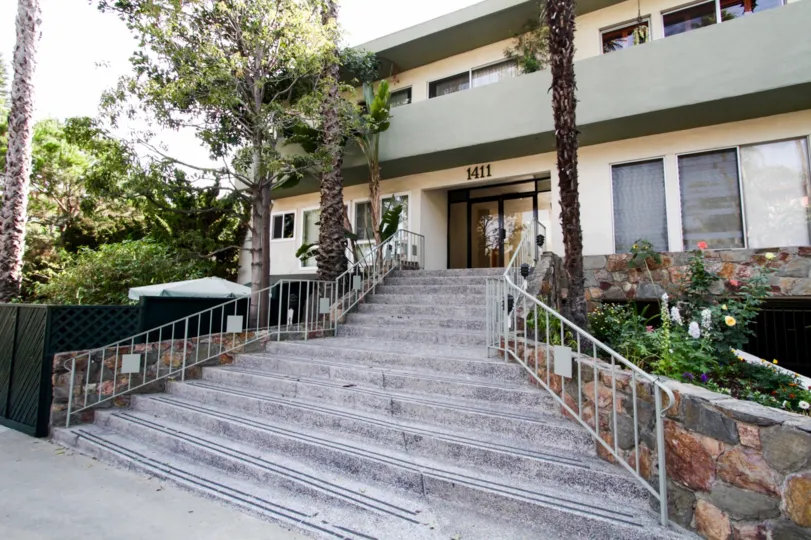 The stairs leading up to The Hayworth in West Hollywood