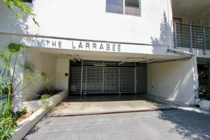 white walls of The Larrabee and the great entrance, West Hollywood, California