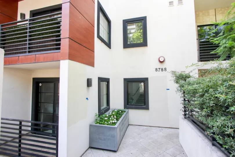 The balconies and boxed shrubbery at The Shoreham Villas in West Hollywood.