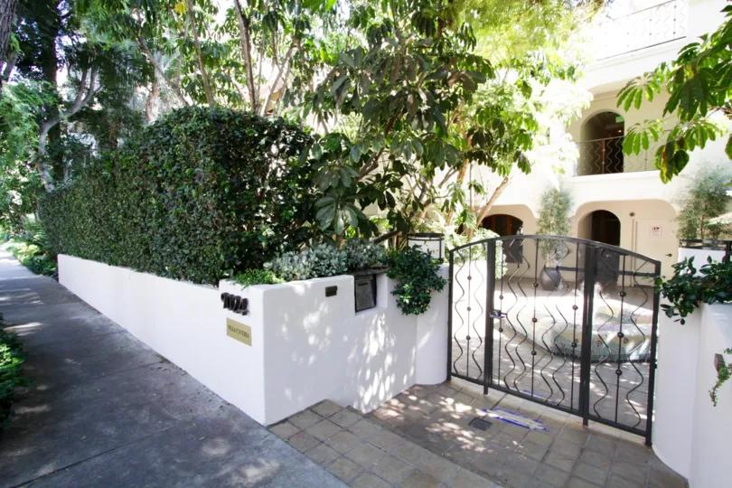The stairs down into the entrance of Villa Cynthia