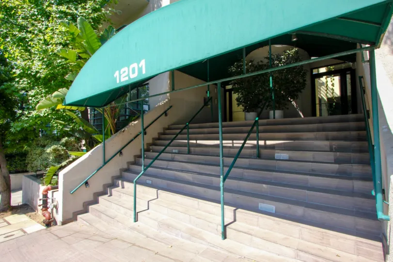 awesome green shade and entrance to 1201 Vista Larrabee building, west Hollywood, California