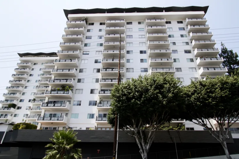 The landscaping seen at the front of Westview Towers
