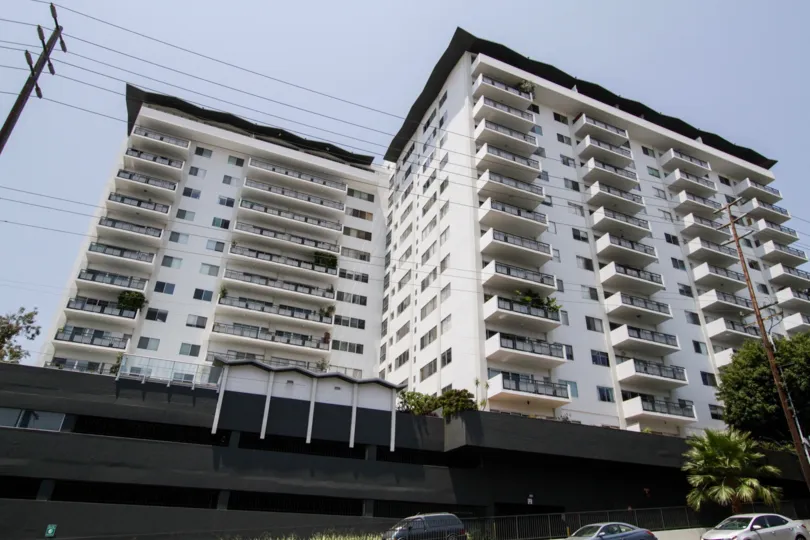 The balconies on units within the Westview Towers in West Hollywood