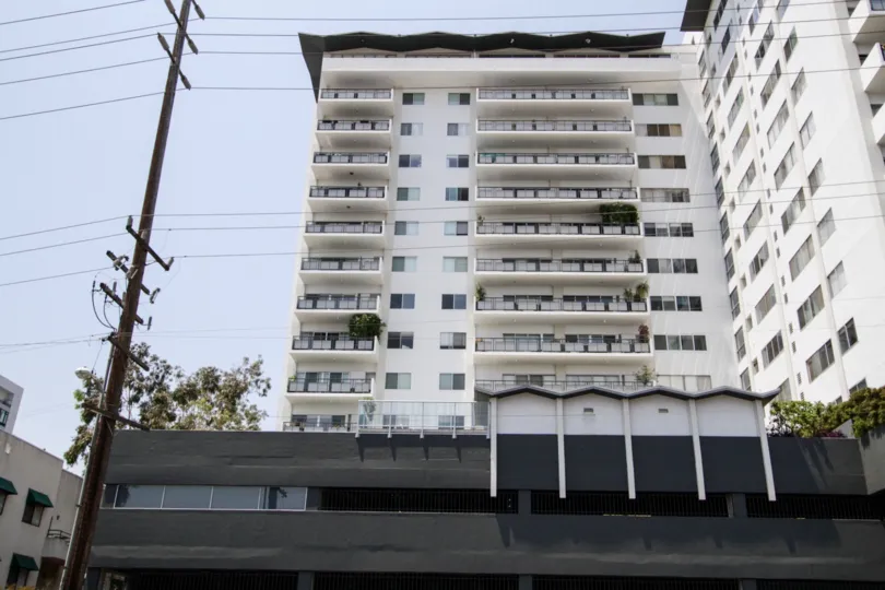 The sleek lines of architecture of the Westview Towers