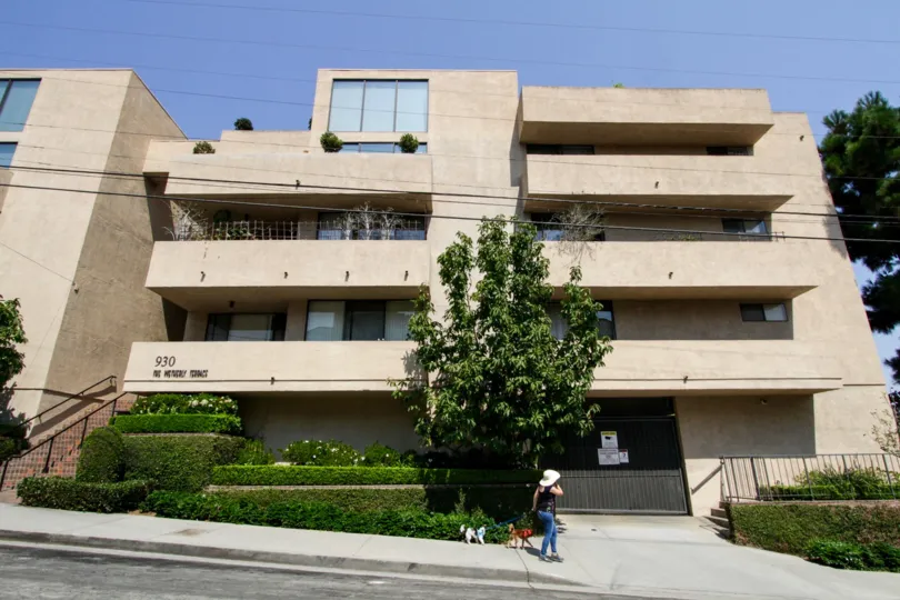 The sidewalk in front of the Wetherly Terrace