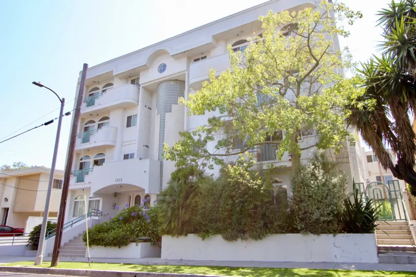 White walls, greenery and clear skies of 1315 Saltair, West La, California