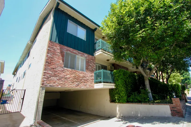 View from sidewalk of apartment building at 1831 Barry in West LA, CA.