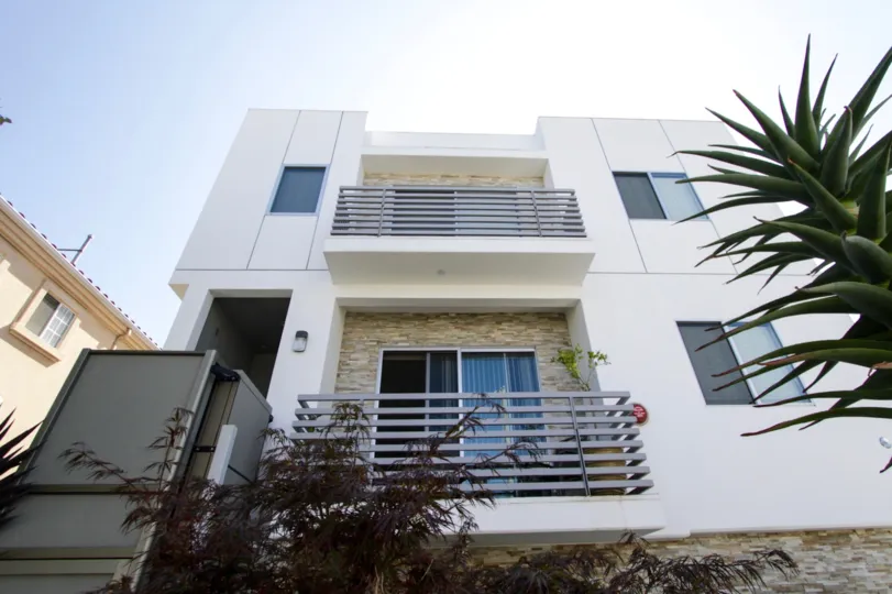 The balconies located on each Armacost Townhomes in West LA