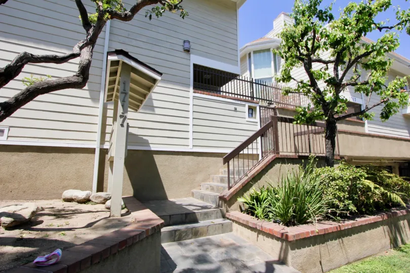Stone steps lead up to the Bayberry Square Community mailboxes