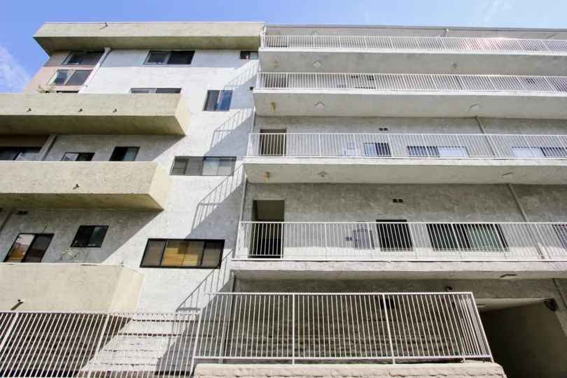 Palatial front view of Brentview homes apartments, West La, California