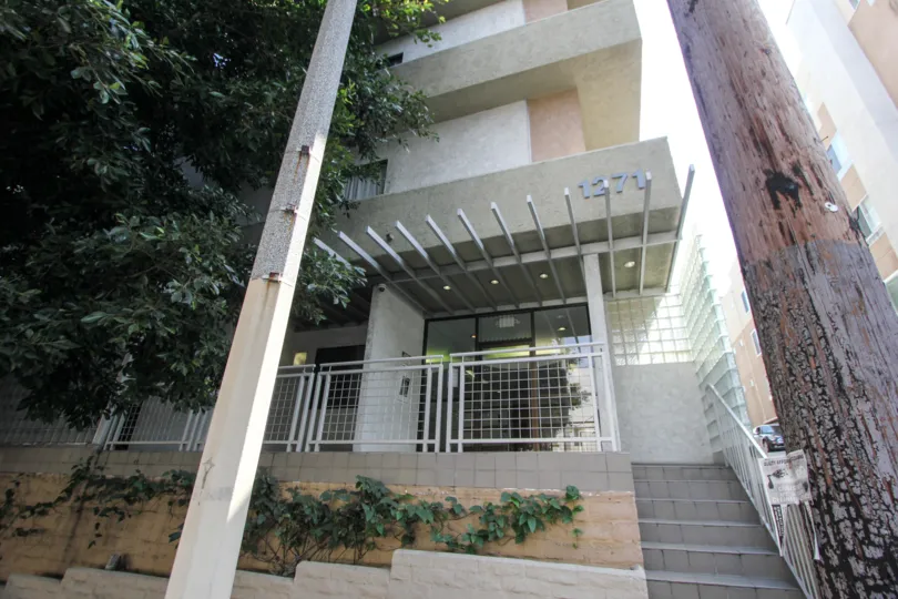 Amazingly beautiful Brentview Homes apartment entrance, West LA, California