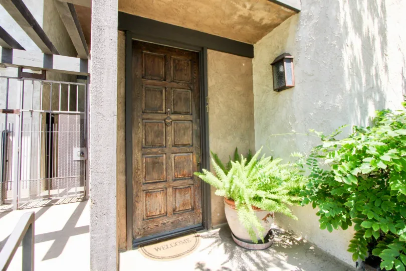 Front door and entrance to Bundy Townhomes, West La, California