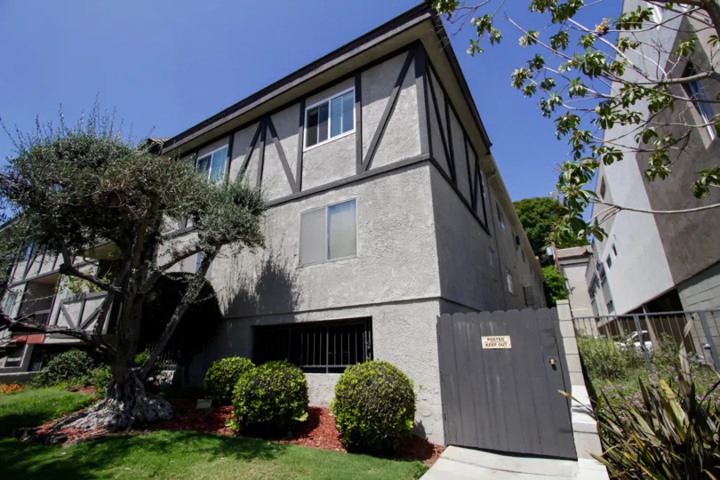 The entrance into the side of Corinth Condominiums that is secured