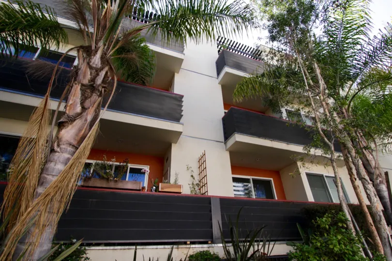 The private balconies of units within the Granville Pavilion of West LA