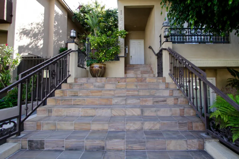 The stairways up to the entrance in Granville Townhomes