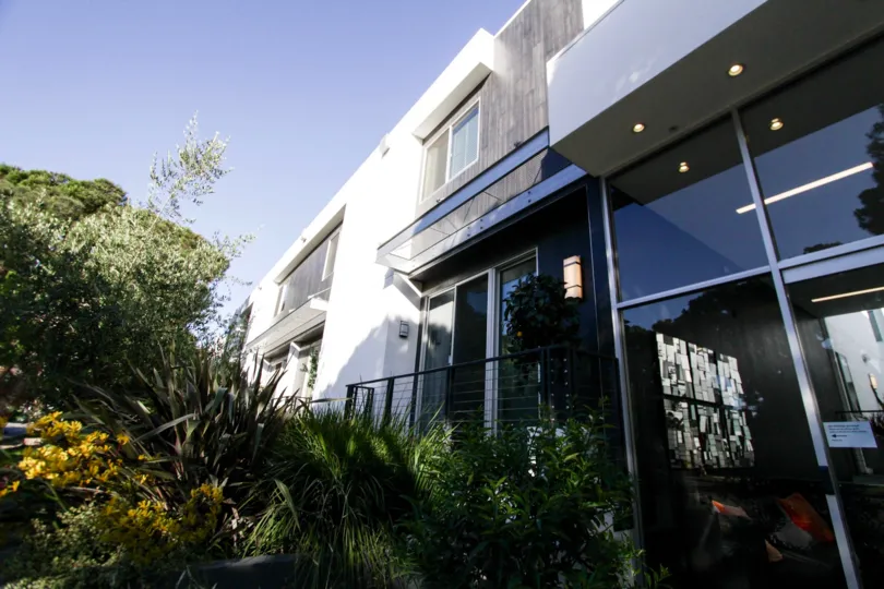 The balcony of a unit in National Modern Living in West LA