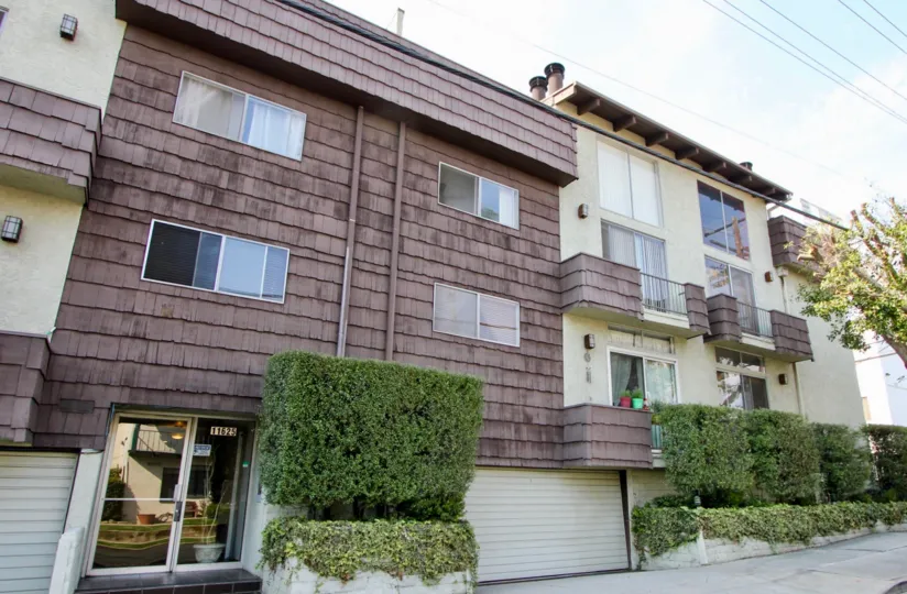 A pleasant shaded area of apartments in the Skyloft community..