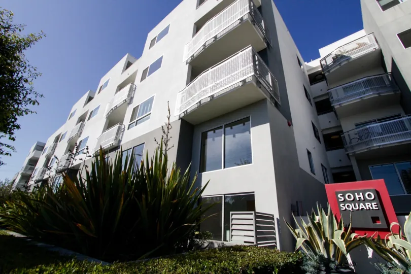 The balcony on units at Soho Square in West LA