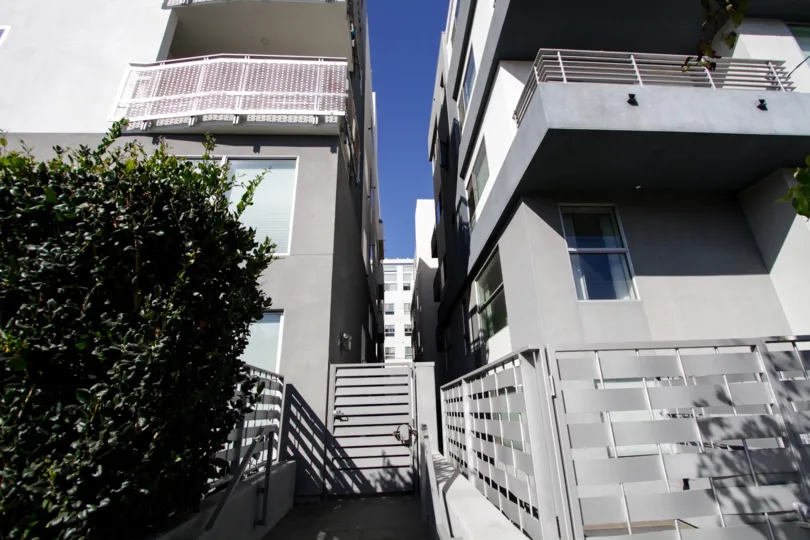 The side entrance between buildings at the Soho Square