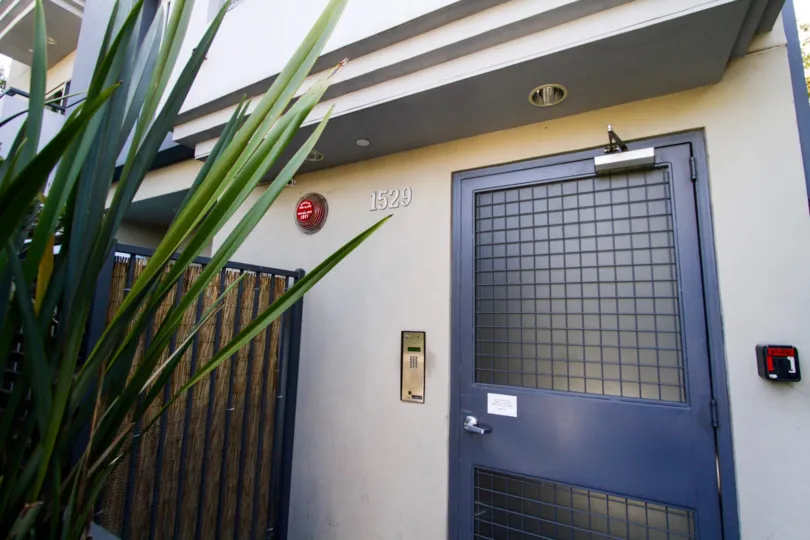 The secured entrance of Westgate Flats