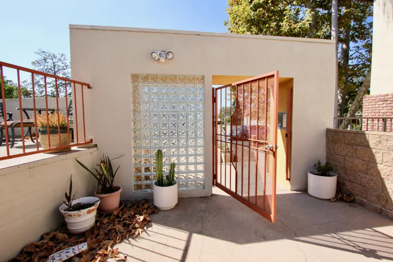 The gate into Kentwood Villas in Westchester, California