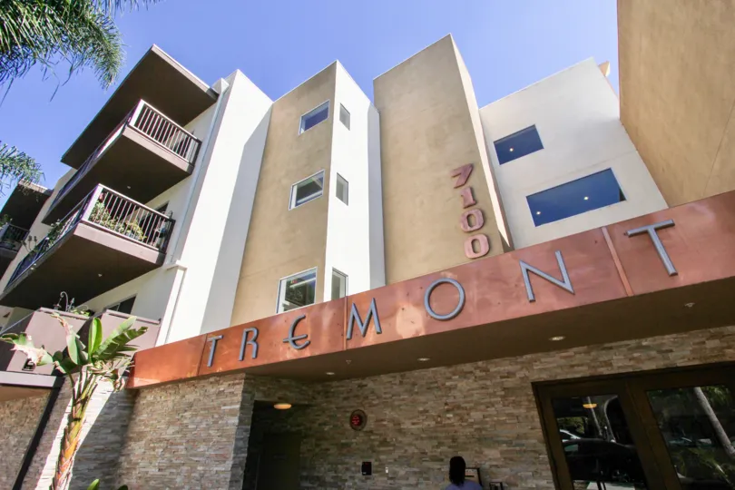 The Tremont Condominiums name on the building in Westchester, California