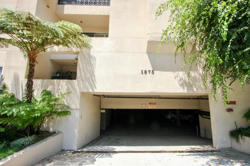 Garage front entrance view of the building 1875 Beverly Glen