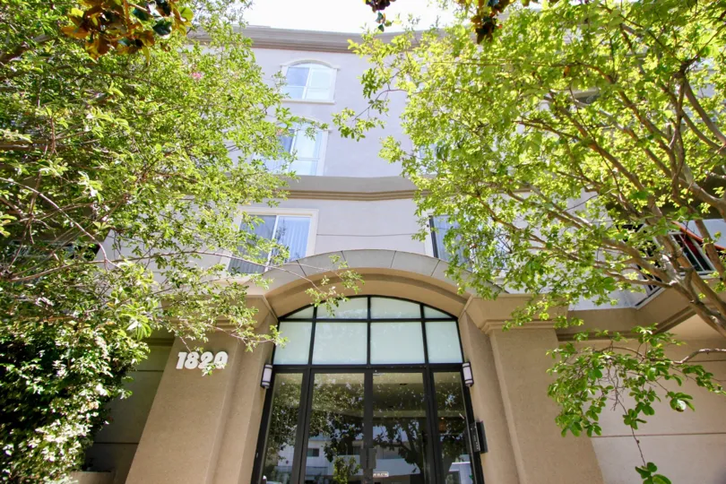 a lovely beautiful view of the beverly landmark with beautiful trees