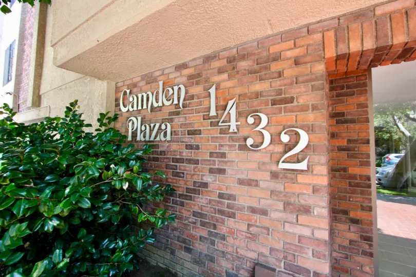 The entranceway and building number at Cmaden Plaza, Westwood CA