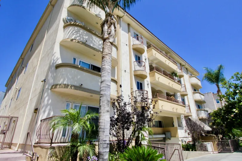 A great day in the Glendon Terrace with a big building and blue sky.