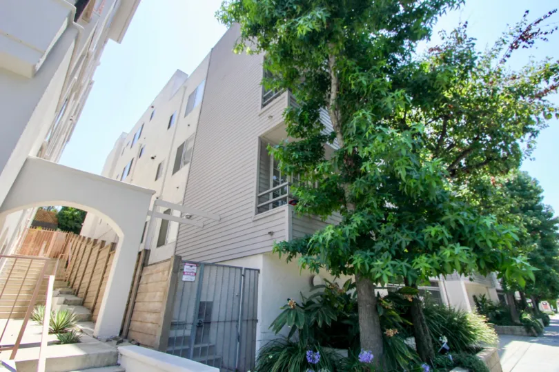 Entryway to three-story Glenwood II, Westwood, California