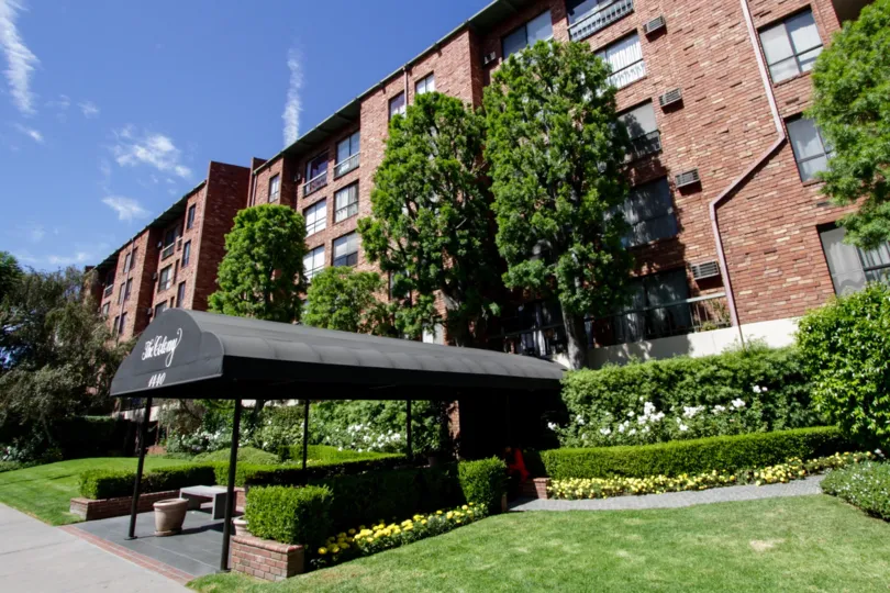 The covered entrance into The Colony at Westwood
