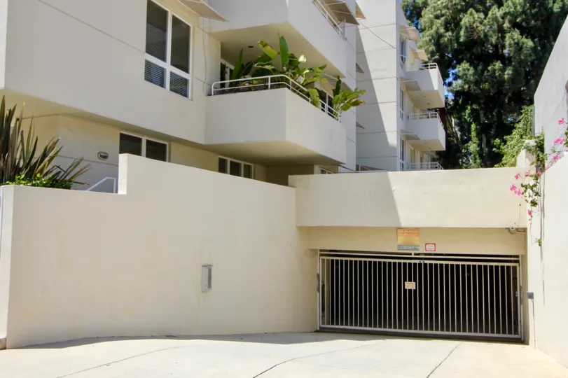 awesome shot of the gate to the underground parking facility of The Enterprise Condominium, Westwood, california