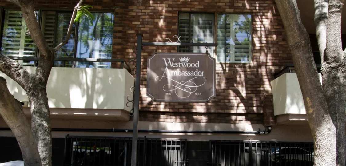 The sign announcing the Westwood Ambassador in Westwood