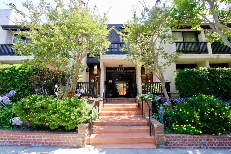 beautiful westwood townhouses flanked by trees in the front