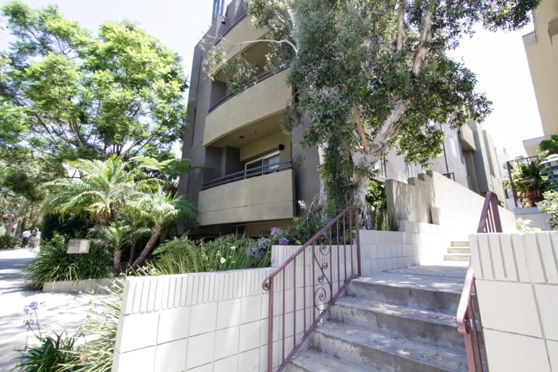 The stairs into the Wilkins Garden Tower in Westwood