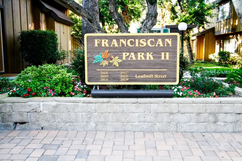 The sign for Franciscan Park II in Winnetka California