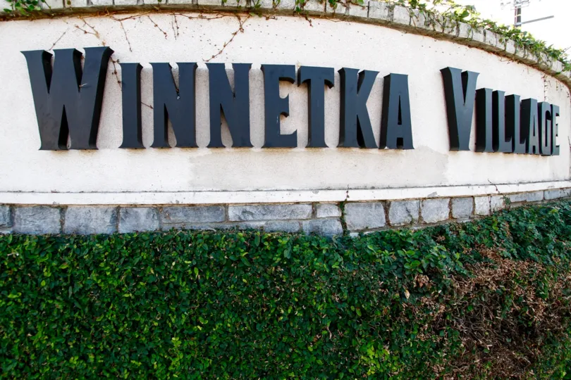 The welcoming sign for Winnetka Village