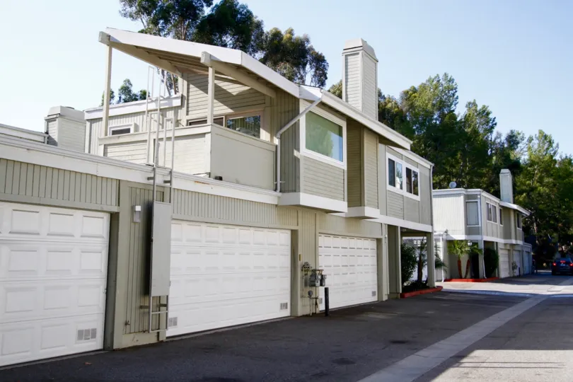The parking garages for residents of Woodland Village
