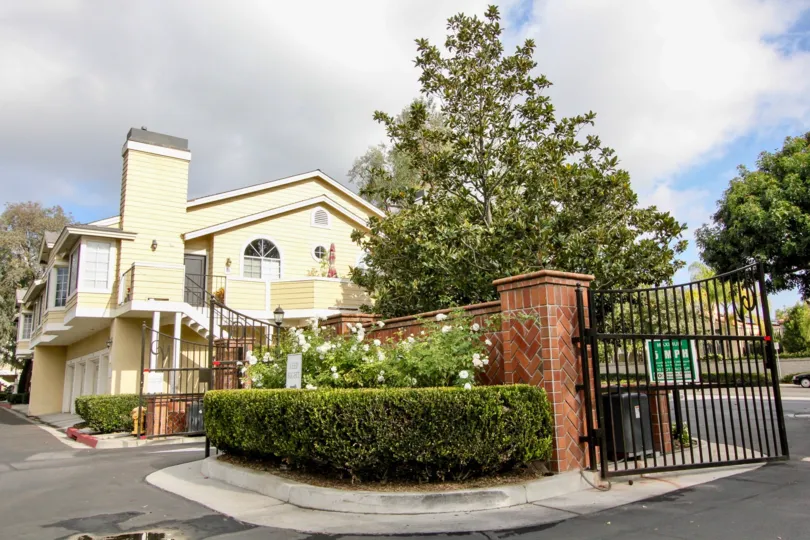 Open gates on an overcast afteroon at Canyon Villas in Aliso Viejo, CA
