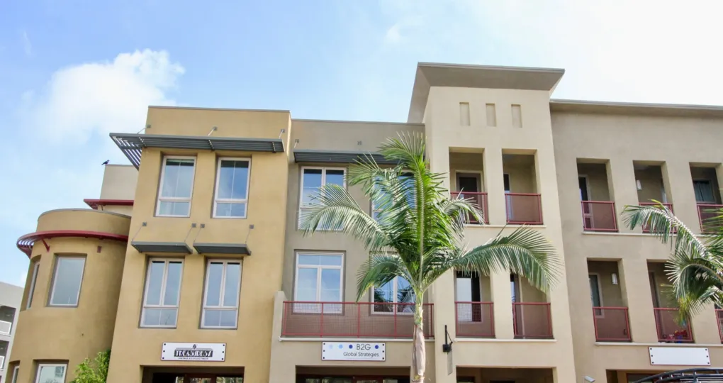 View of residences at mixed-use City Walk community in Aliso Viejo, CA